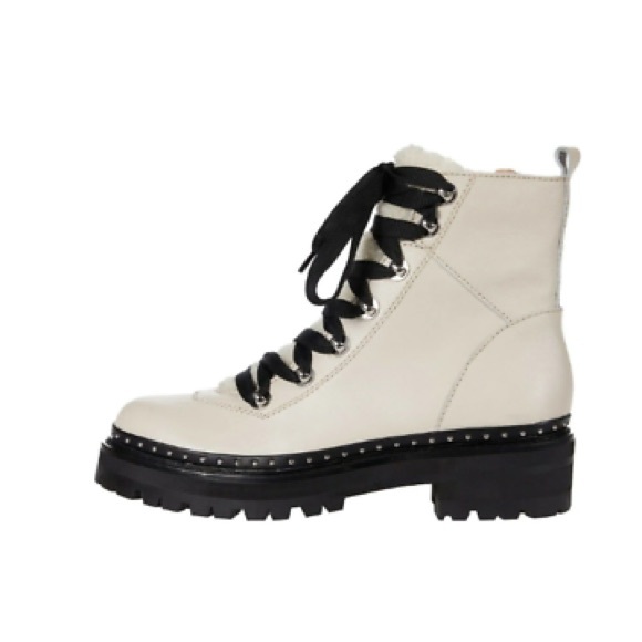 Steve Madden Cream Leather Rainier Women’s Combat Hiker Boots Sz 7.5 NEW - Picture 1 of 7